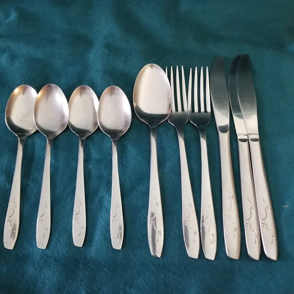 10 Silco Mardi Gras Stainless Silverware Knives Forks Spoons Fireworks VTG